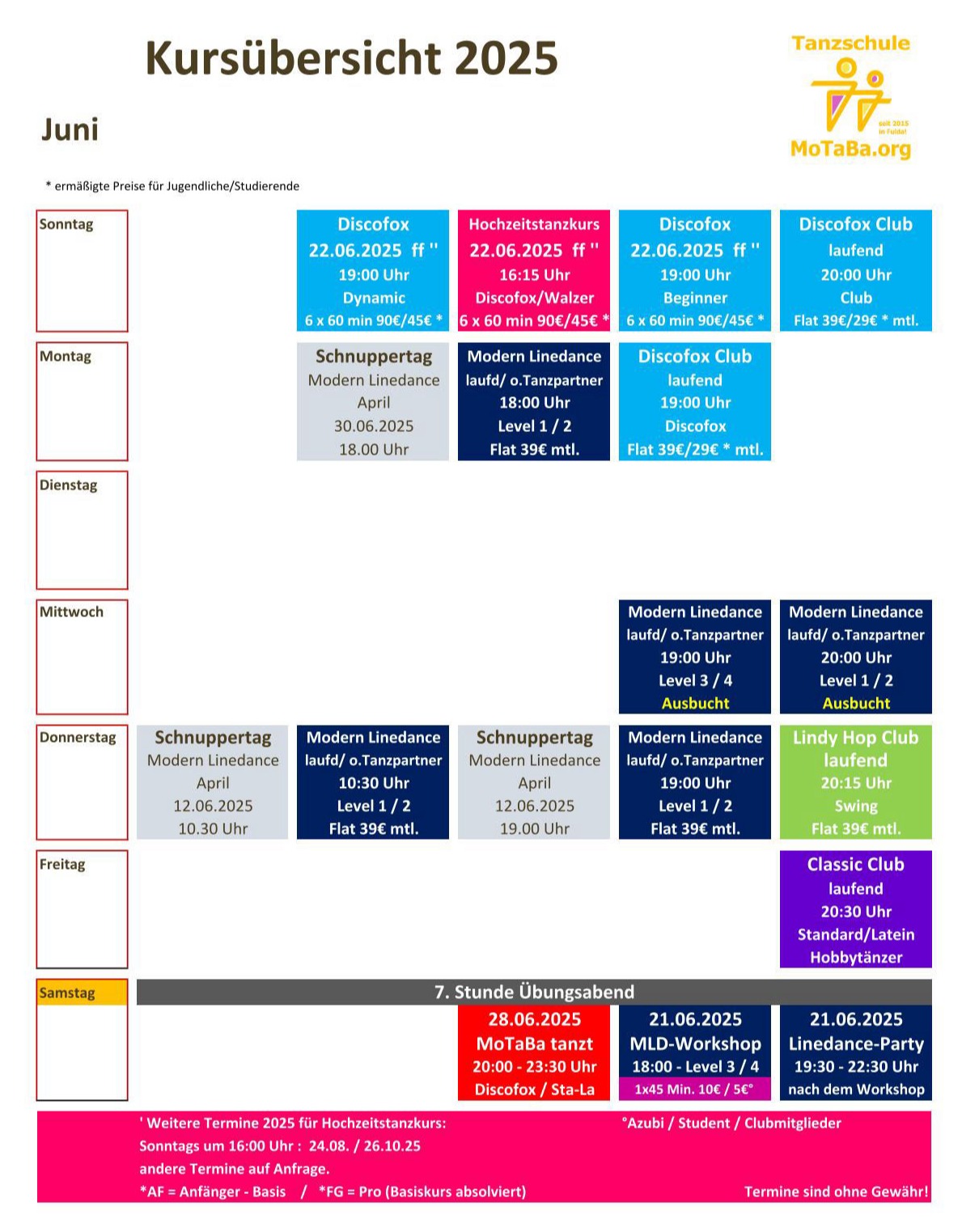Tanzkursübersicht  Juni 2025